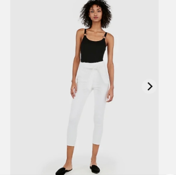 high rise, paper bag white jean leggings by EXPRESS size 6 - Picture 4 of 7